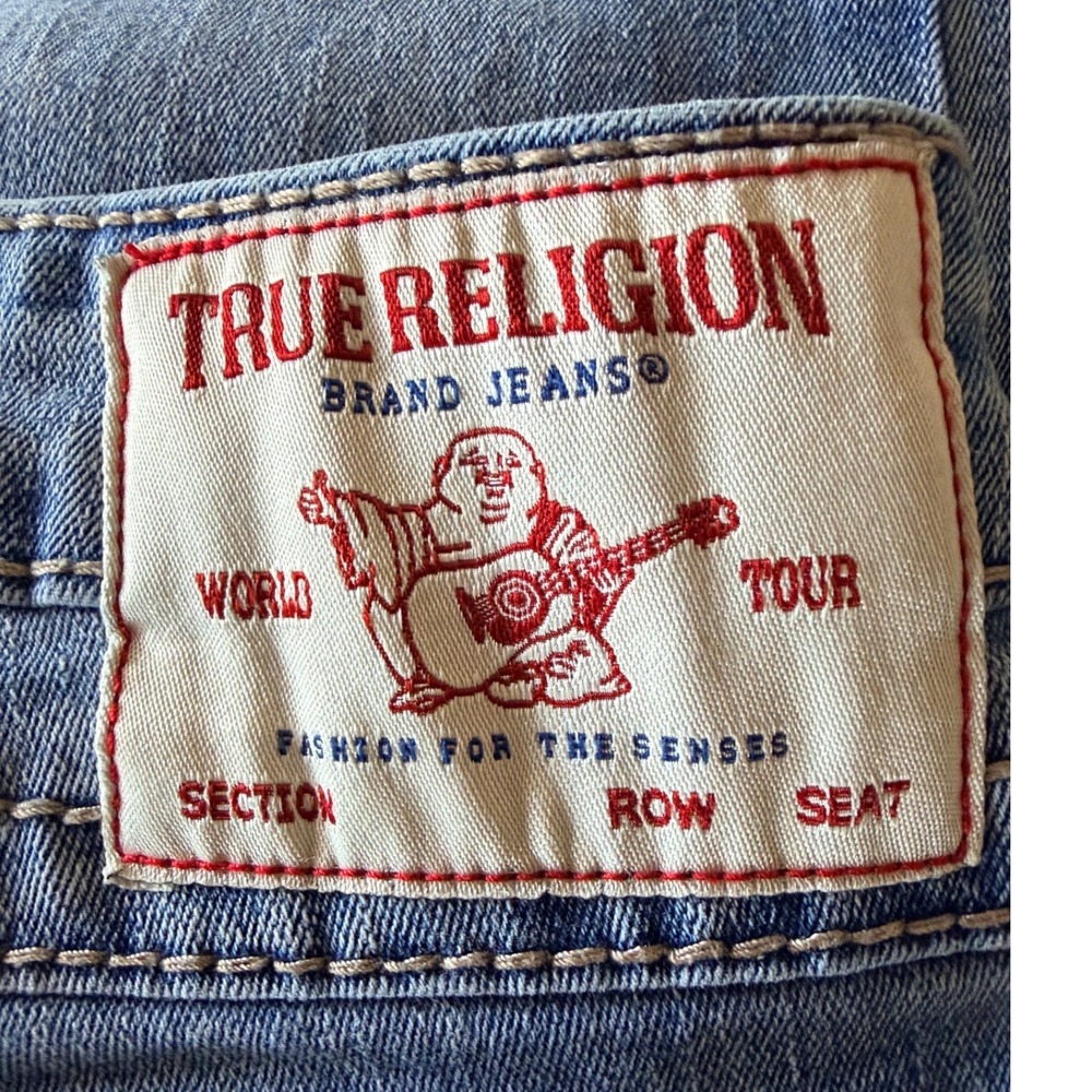 True Religion Billie Mid Rise Straight Leg Jeans Blue Horseshoe Pockets 27x32 - Picture 4 of 11